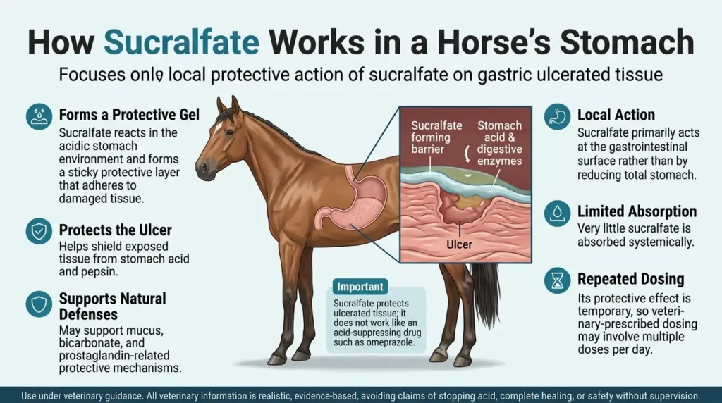 Sucralfate Dosage For Horses: Calculator, Chart & Safe Guide 2 How Sucralfate Works in a Horse's Stomach