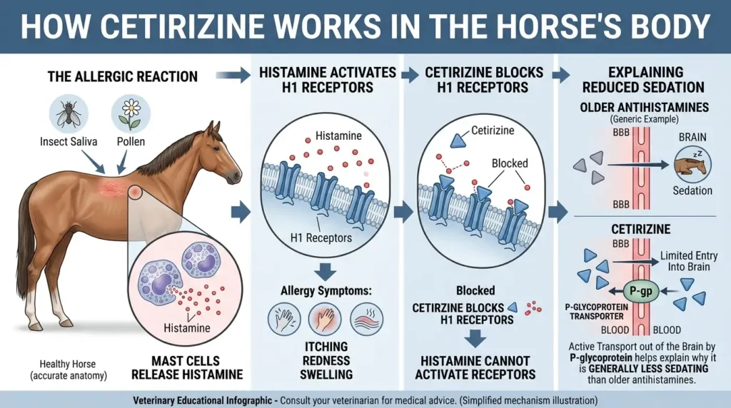 Cetirizine Dosage For Horses: Calculator, Chart & Safe Guide 2 How Cetirizine Works in the Body
