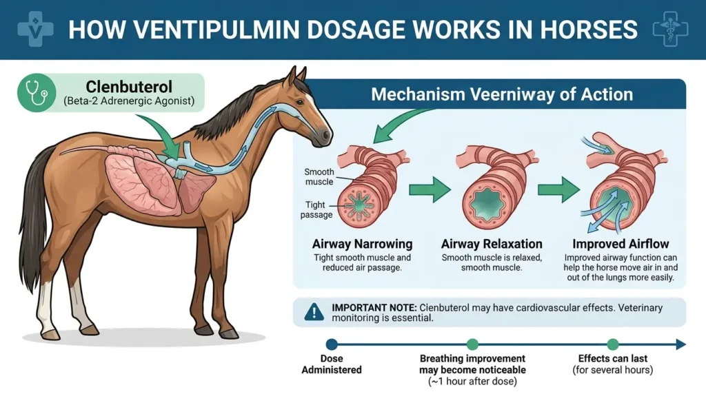 Ventipulmin Dosage For Horses: Calculator, Chart & Safe Guide 2 How Ventipulmin Dosage Works in Horses