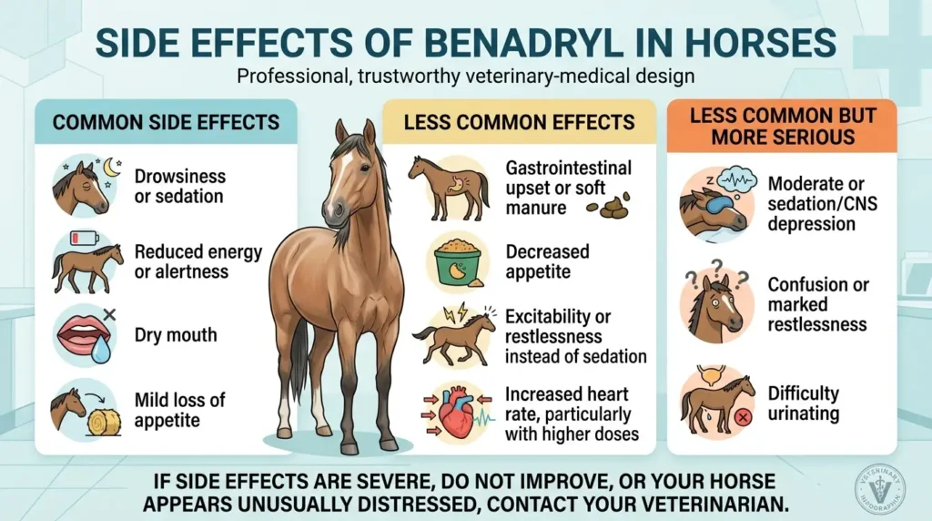 Benadryl Dosage For Horses: Calculator, Chart & Safe Guide 3 Side Effects of Benadryl in Horses