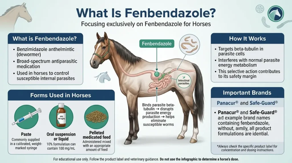 Fenbendazole Dosage For Horses: Calculator, Chart & Safe Guide 1 What Is Fenbendazole for horses?