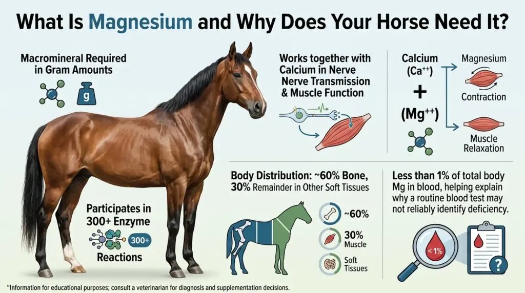Magnesium Dosage For Horses: Calculator, Chart & Safe Guide 1 What Is Magnesium and Why Does Your Horse Need It?