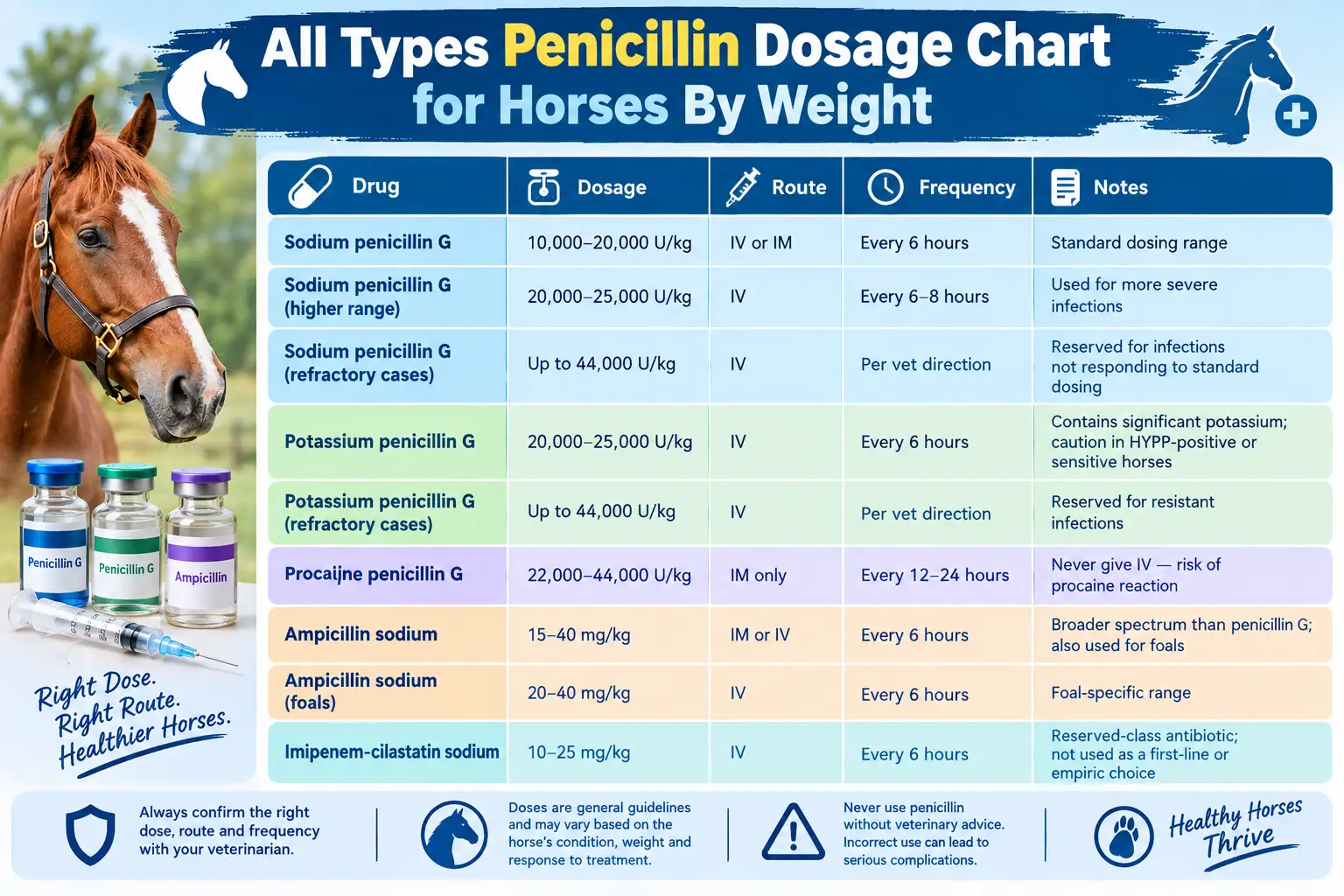 All Types Penicillin Dosage Chart for Horses By Weight