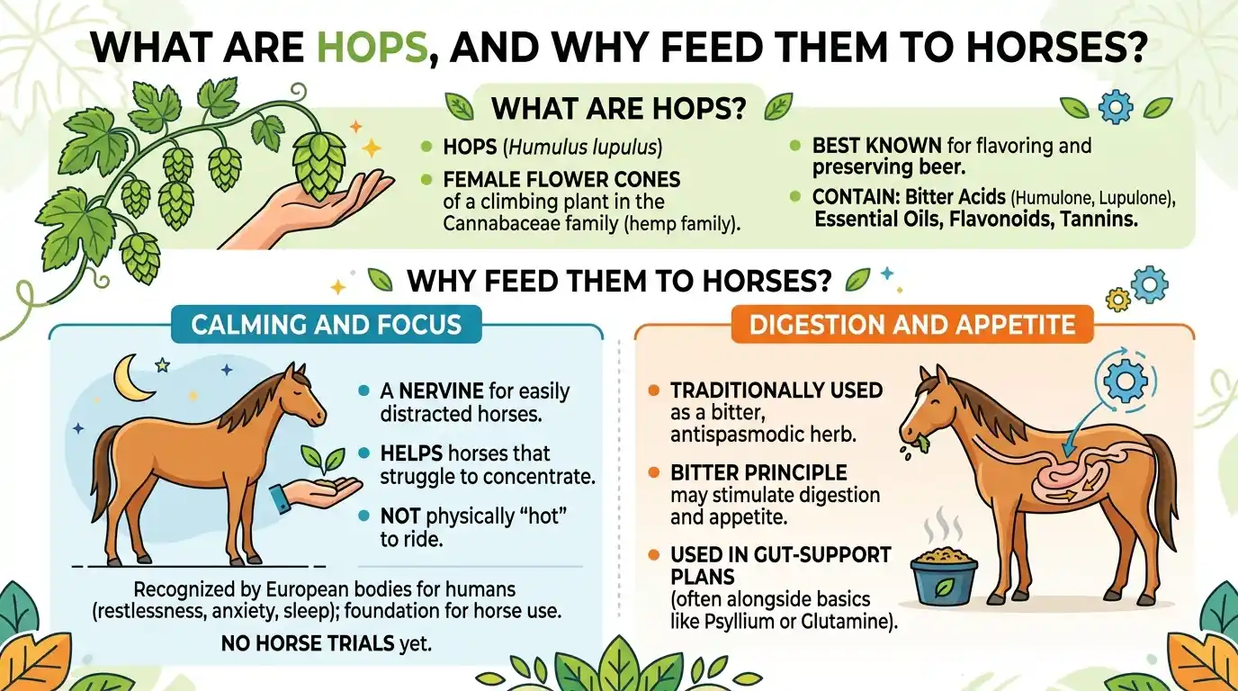 Hops Dosage for Horses: Dosage Chart, Calculator & Safety 1 What Are Hops, and Why Feed Them to Horses?