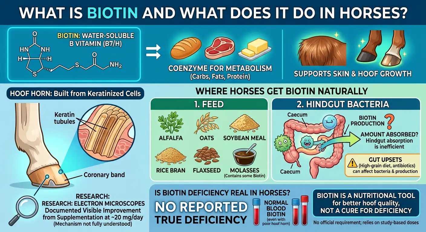 Biotin Dosage for Horses: Dosage Chart, Calculator & Safety 1 What Is Biotin and What Does It Do in Horses?