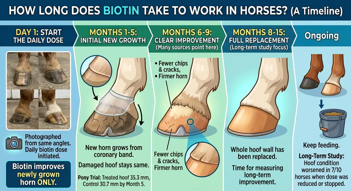 Biotin Dosage for Horses: Dosage Chart, Calculator & Safety 3 How Long Does Biotin Take to Work in Horses?