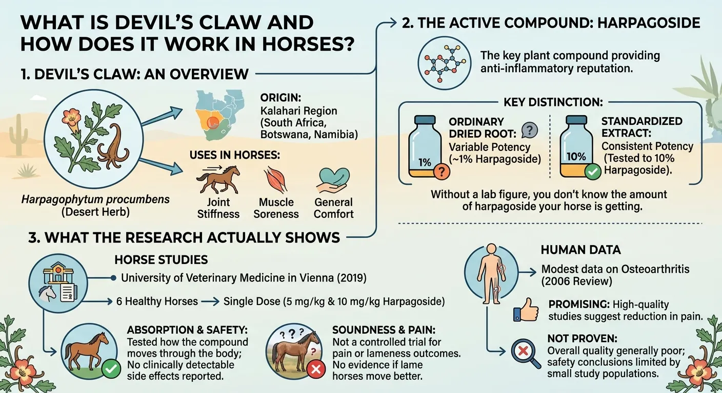 Devils Claw Dosage for Horses: Chart Calculator & Safe Guide 1 What Is Devil’s Claw and How Does It Work in Horses?